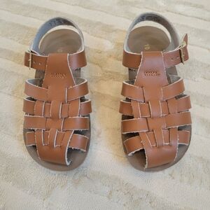 Sun San Leather Tan Kids Sandals, Brown, Size 10
